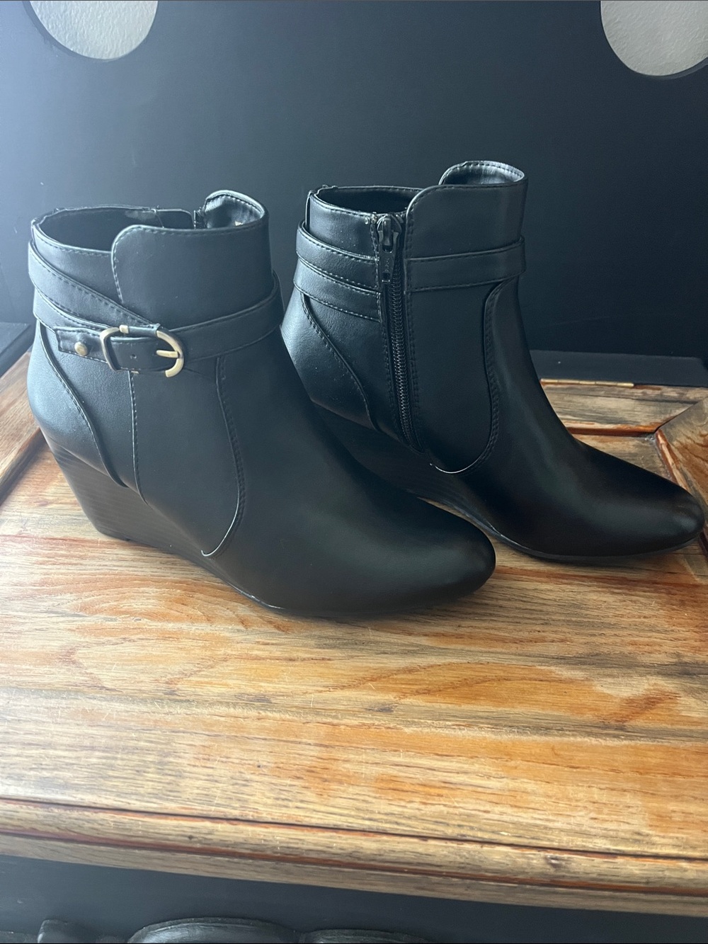 G.H. Bass & Co. Black Wedge Ankle Booties with Side Buckle